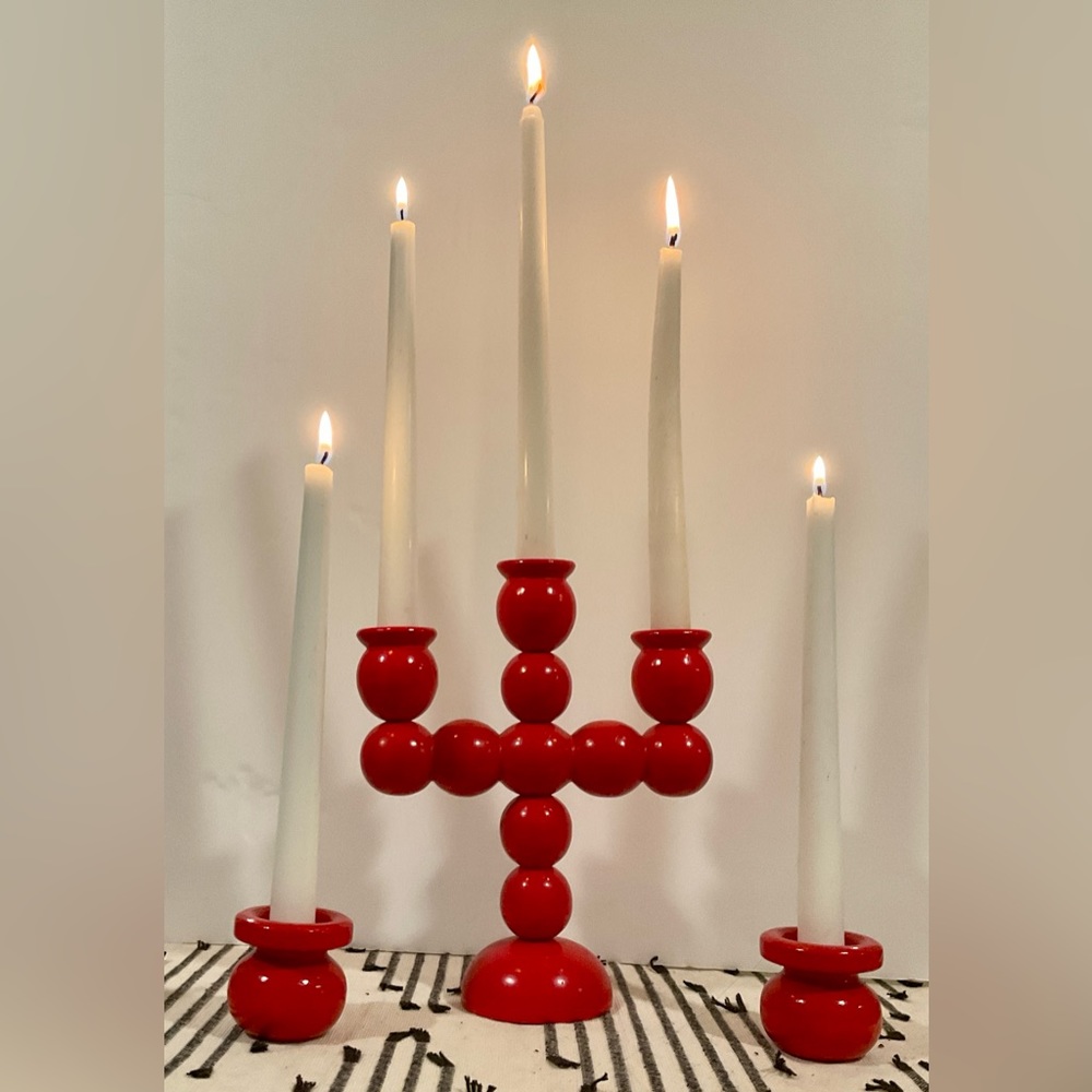 Swedish Red Christmas Candleholders, Vintage, Great Condition. 9”T, 7-1/2”W.